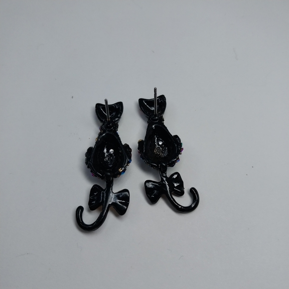 Betsey Johnson Boo To You Black Cat Pave Crystals Movable Tail Drop Earrings - Picture 3 of 7
